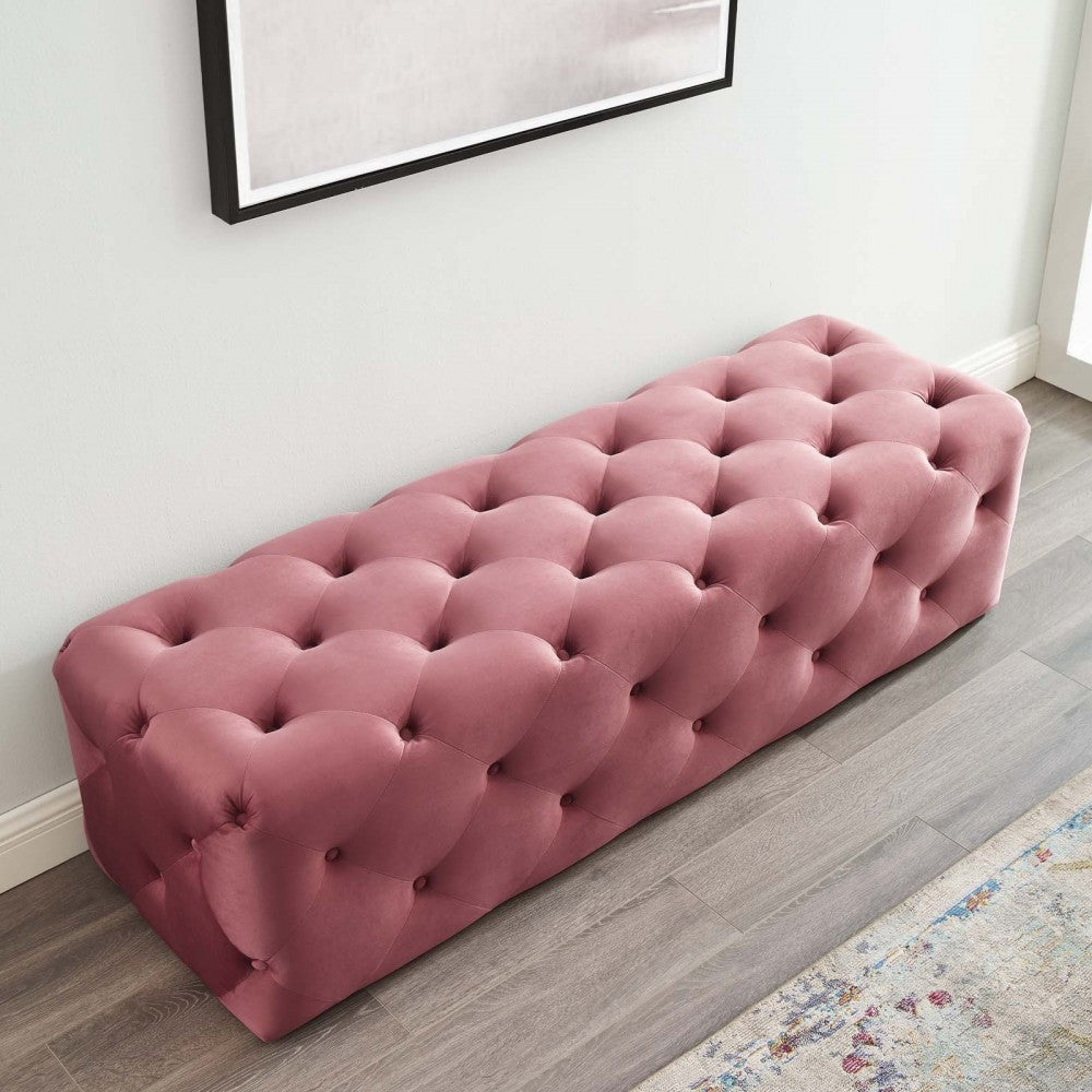 Amour 60" Tufted Button Entryway Performance Velvet Bench, Dusty Rose