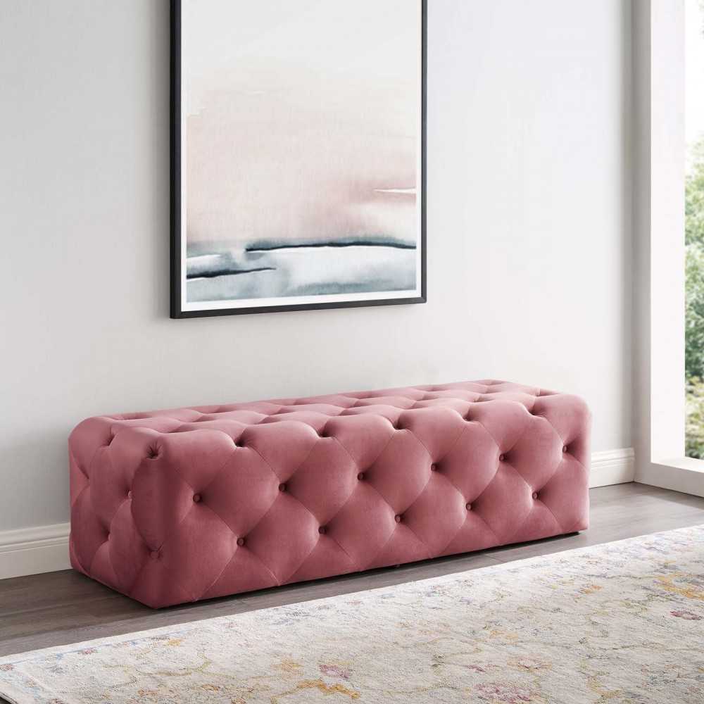 Amour 60" Tufted Button Entryway Performance Velvet Bench, Dusty Rose