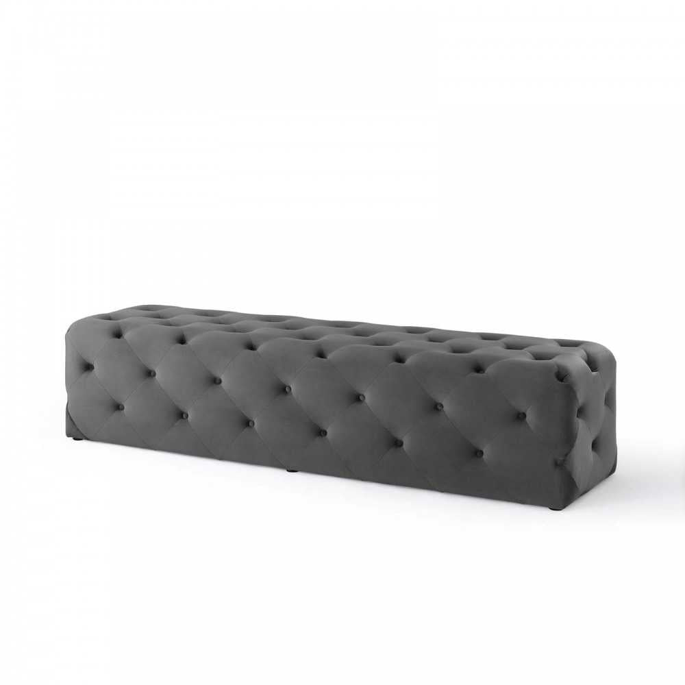 Amour 72" Tufted Button Entryway Performance Velvet Bench, Gray