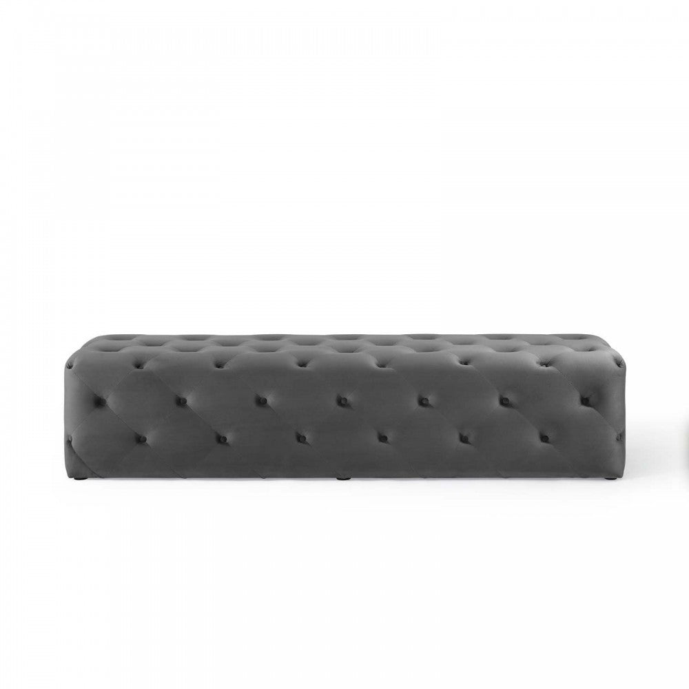 Amour 72" Tufted Button Entryway Performance Velvet Bench, Gray