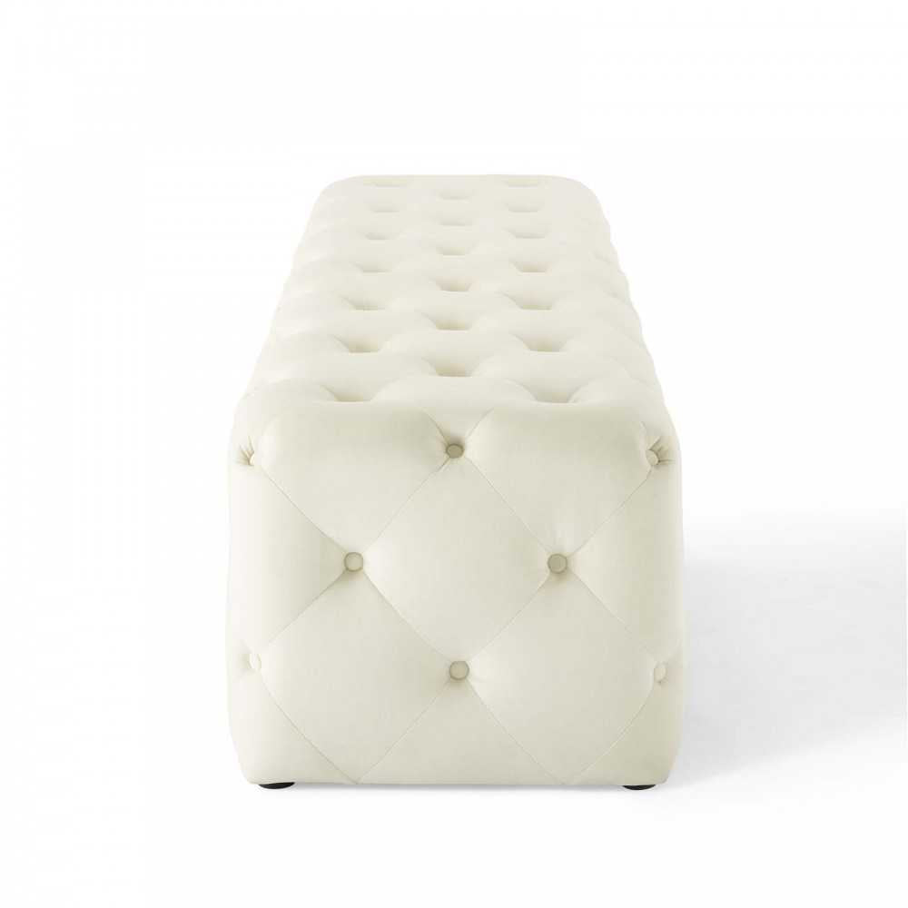 Amour 72" Tufted Button Entryway Performance Velvet Bench, Ivory