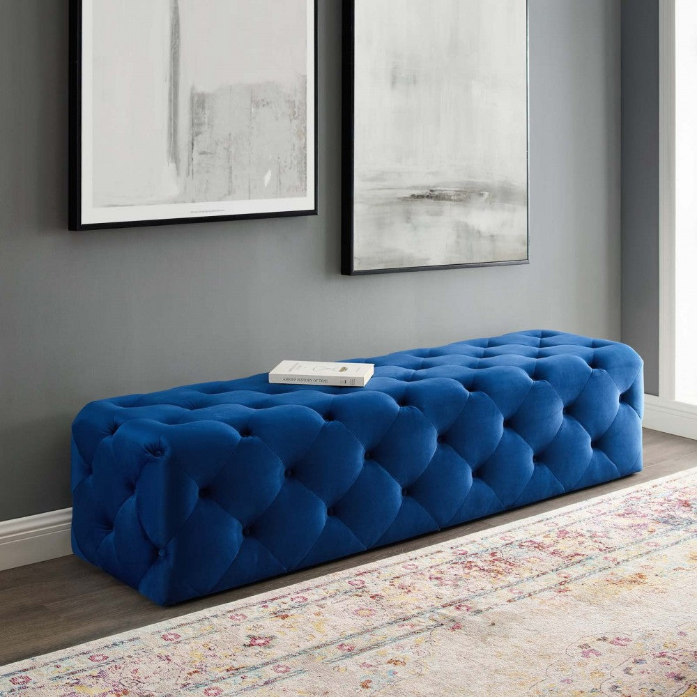 Amour 72" Tufted Button Entryway Performance Velvet Bench, Navy