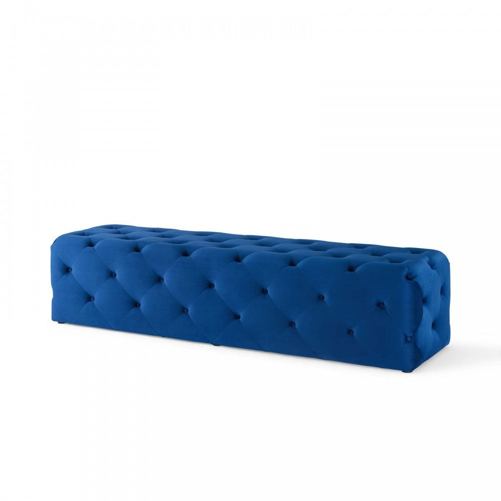 Amour 72" Tufted Button Entryway Performance Velvet Bench, Navy