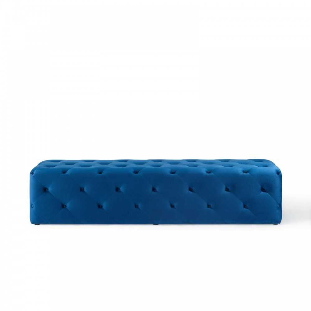 Amour 72" Tufted Button Entryway Performance Velvet Bench, Navy