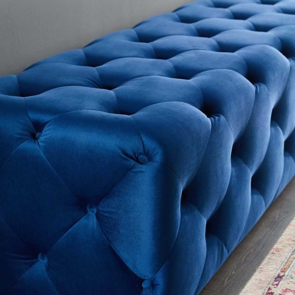 Amour 72" Tufted Button Entryway Performance Velvet Bench, Navy