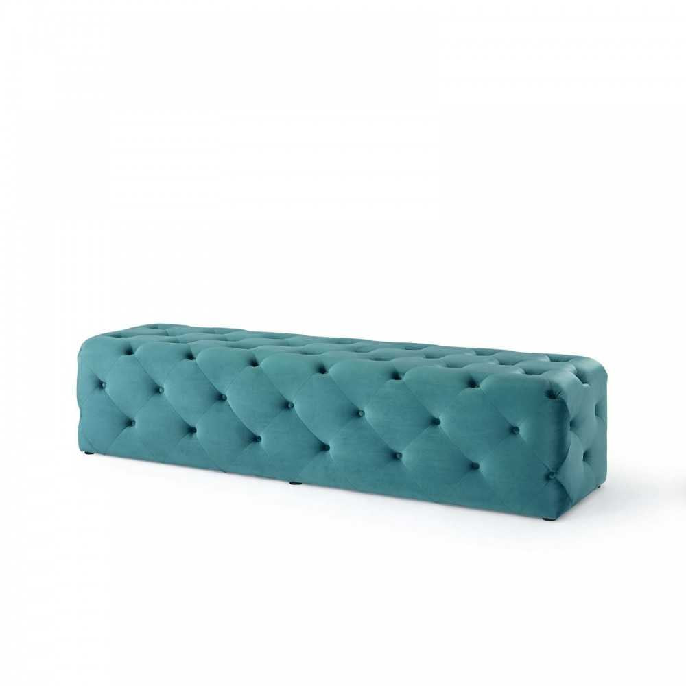 Amour 72" Tufted Button Entryway Performance Velvet Bench, Sea Blue