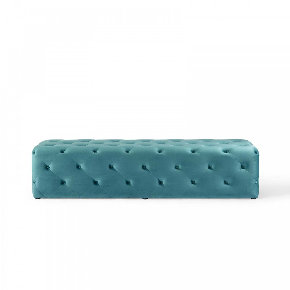 Amour 72" Tufted Button Entryway Performance Velvet Bench, Sea Blue