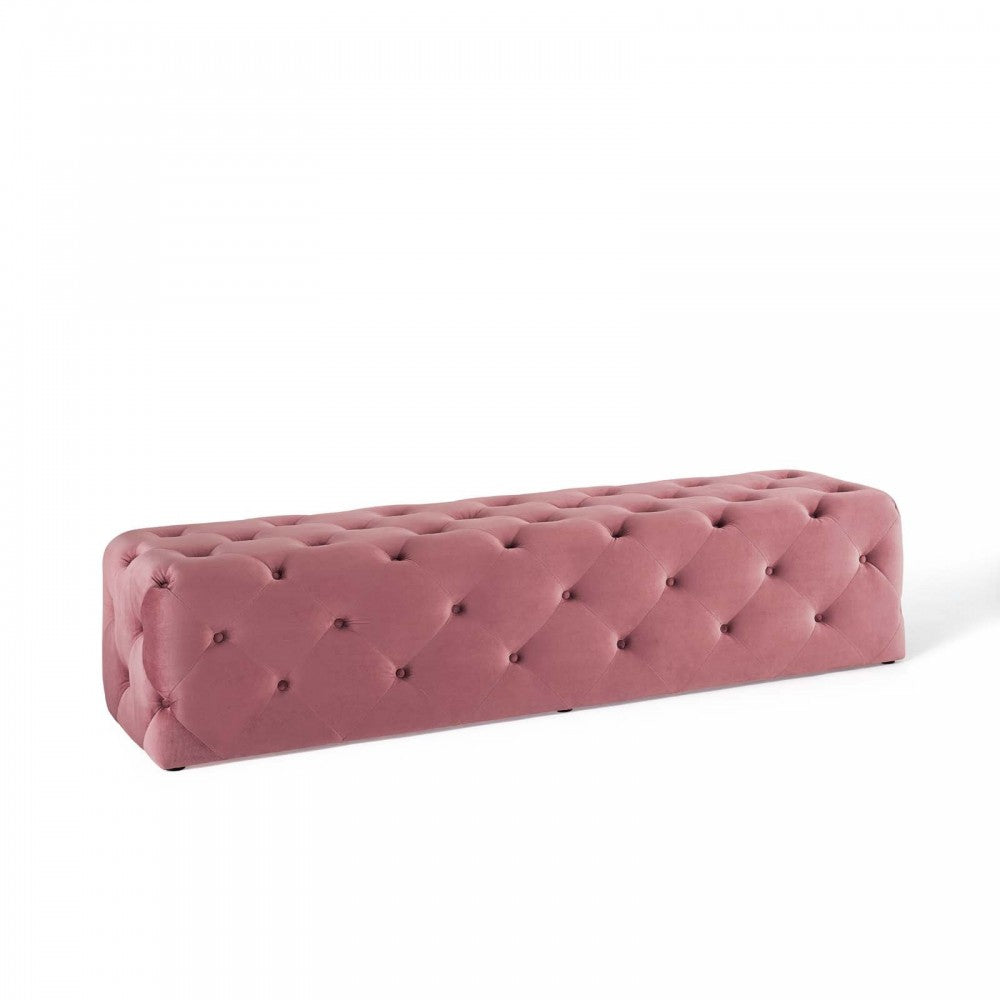 Amour 72" Tufted Button Entryway Performance Velvet Bench, Dusty Rose