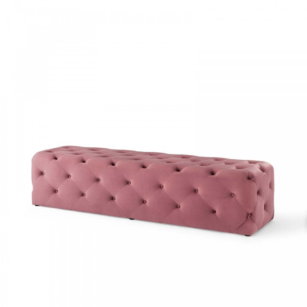 Amour 72" Tufted Button Entryway Performance Velvet Bench, Dusty Rose