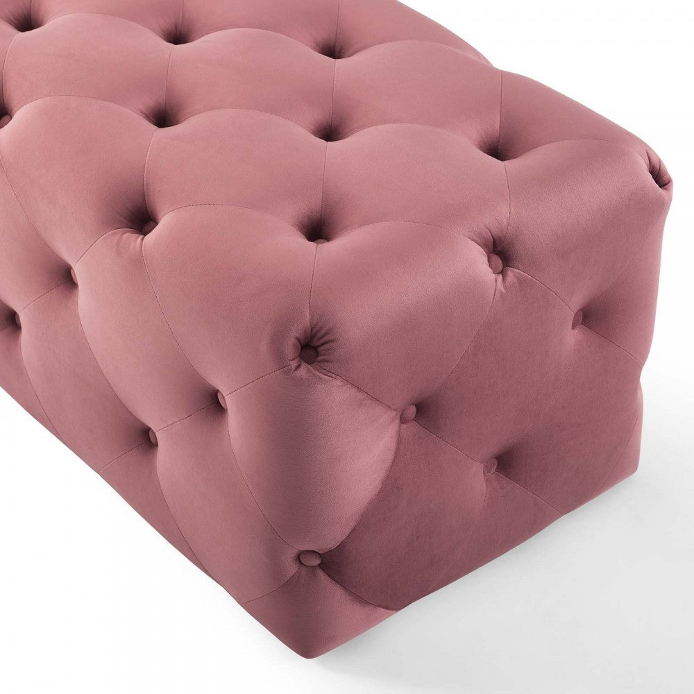 Amour 72" Tufted Button Entryway Performance Velvet Bench, Dusty Rose