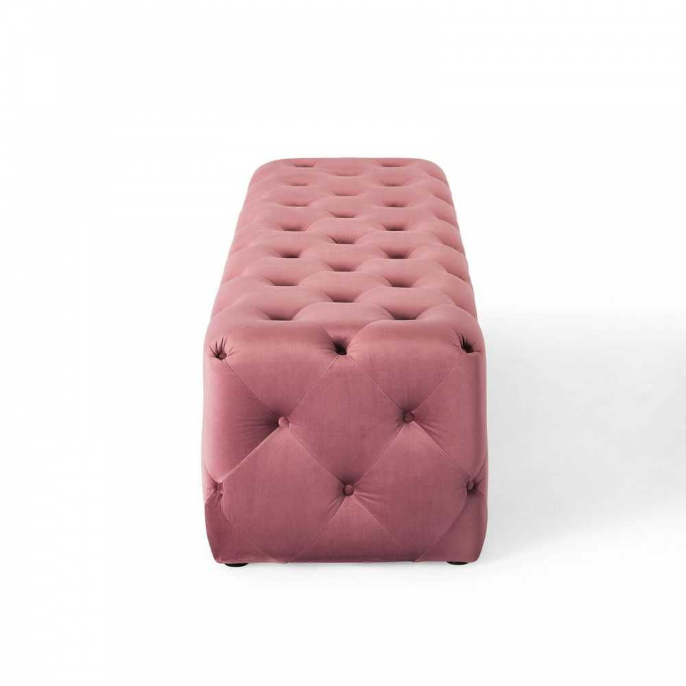 Amour 72" Tufted Button Entryway Performance Velvet Bench, Dusty Rose