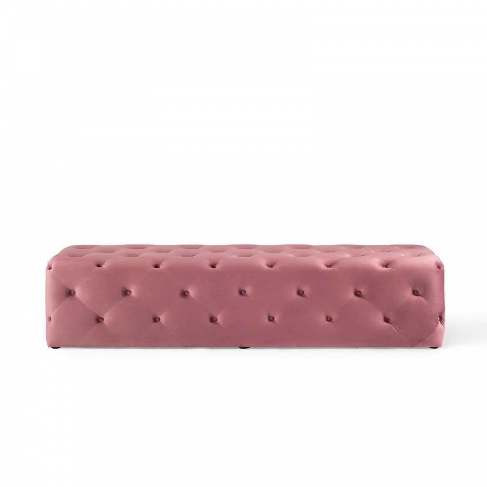 Amour 72" Tufted Button Entryway Performance Velvet Bench, Dusty Rose