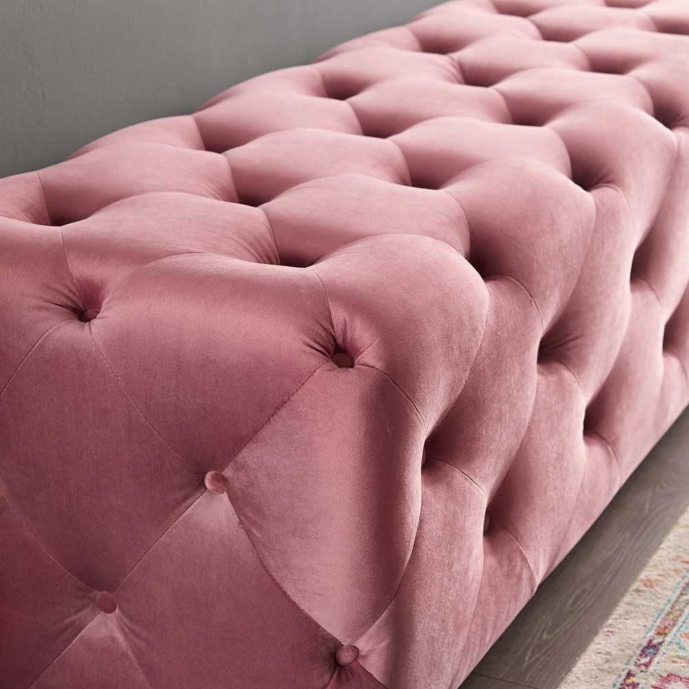 Amour 72" Tufted Button Entryway Performance Velvet Bench, Dusty Rose