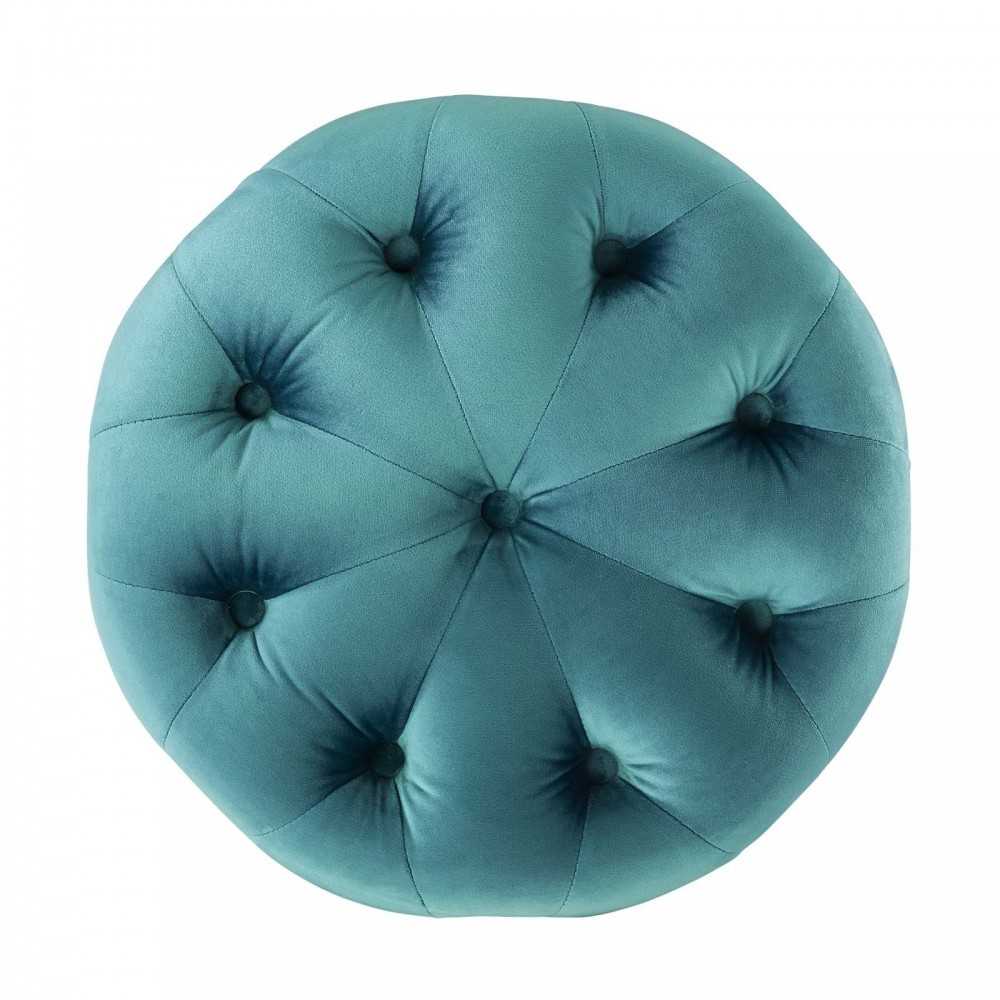 Amour Tufted Button Round Performance Velvet Ottoman, Sea Blue
