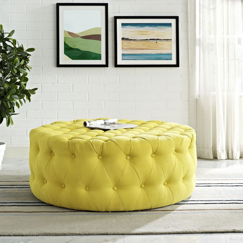 Amour Upholstered Fabric Ottoman, Sunny