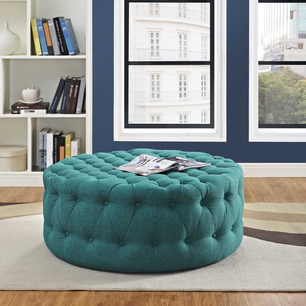 Amour Upholstered Fabric Ottoman, Teal