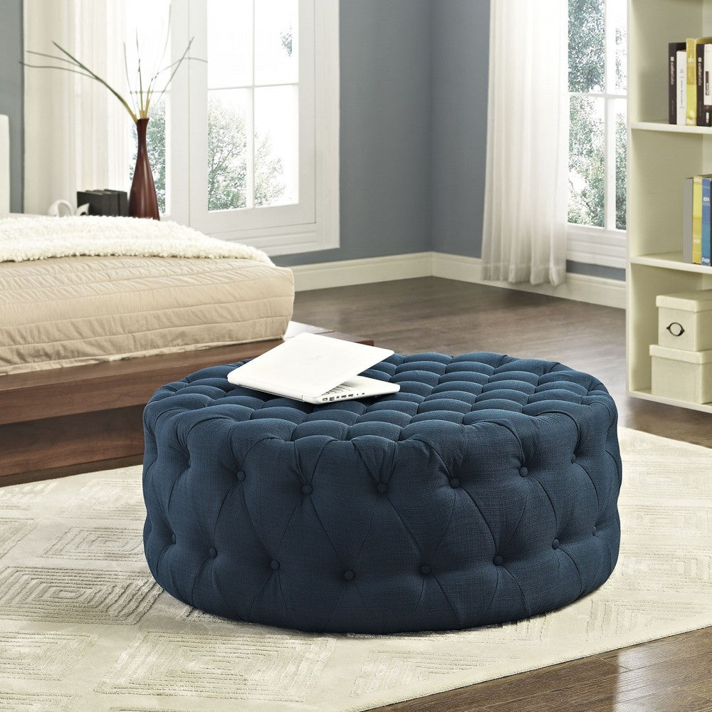 Amour Upholstered Fabric Ottoman, Azure