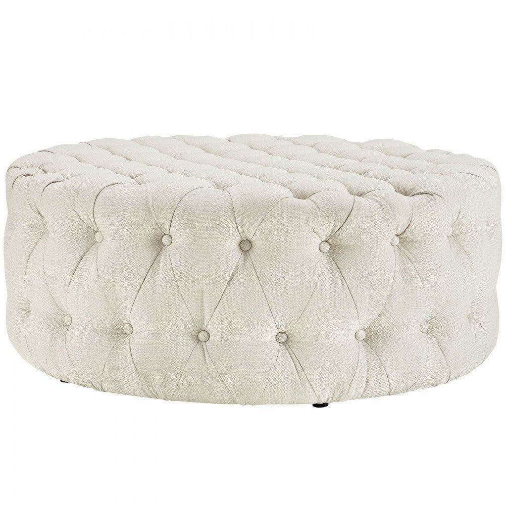 Amour Upholstered Fabric Ottoman, Beige