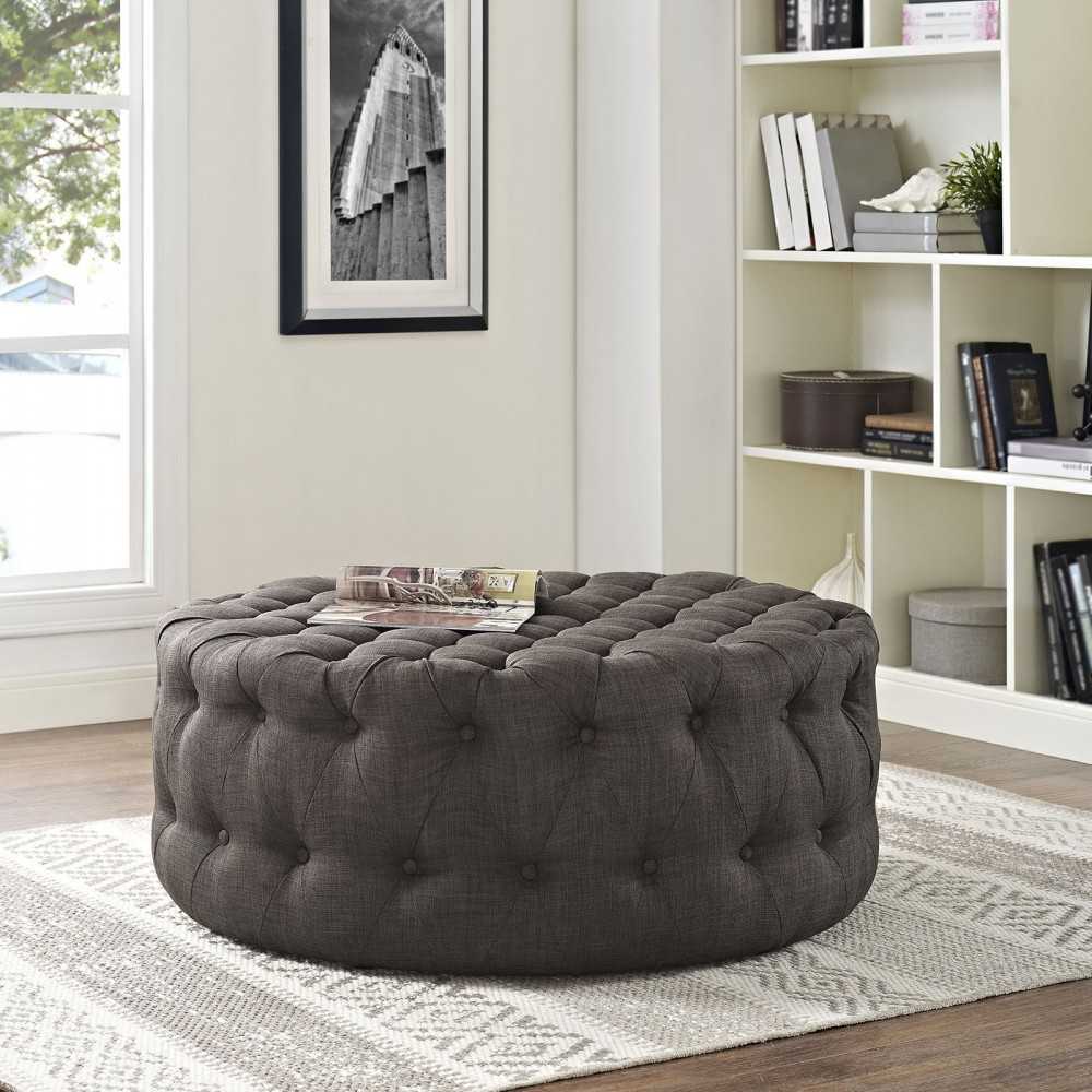 Amour Upholstered Fabric Ottoman, Brown