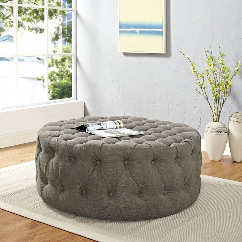 Amour Upholstered Fabric Ottoman, Granite