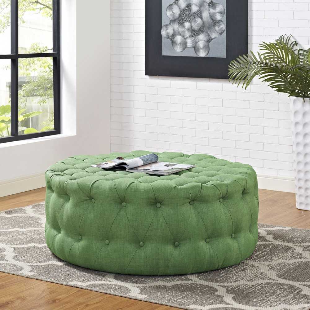 Amour Upholstered Fabric Ottoman, Kelly Green