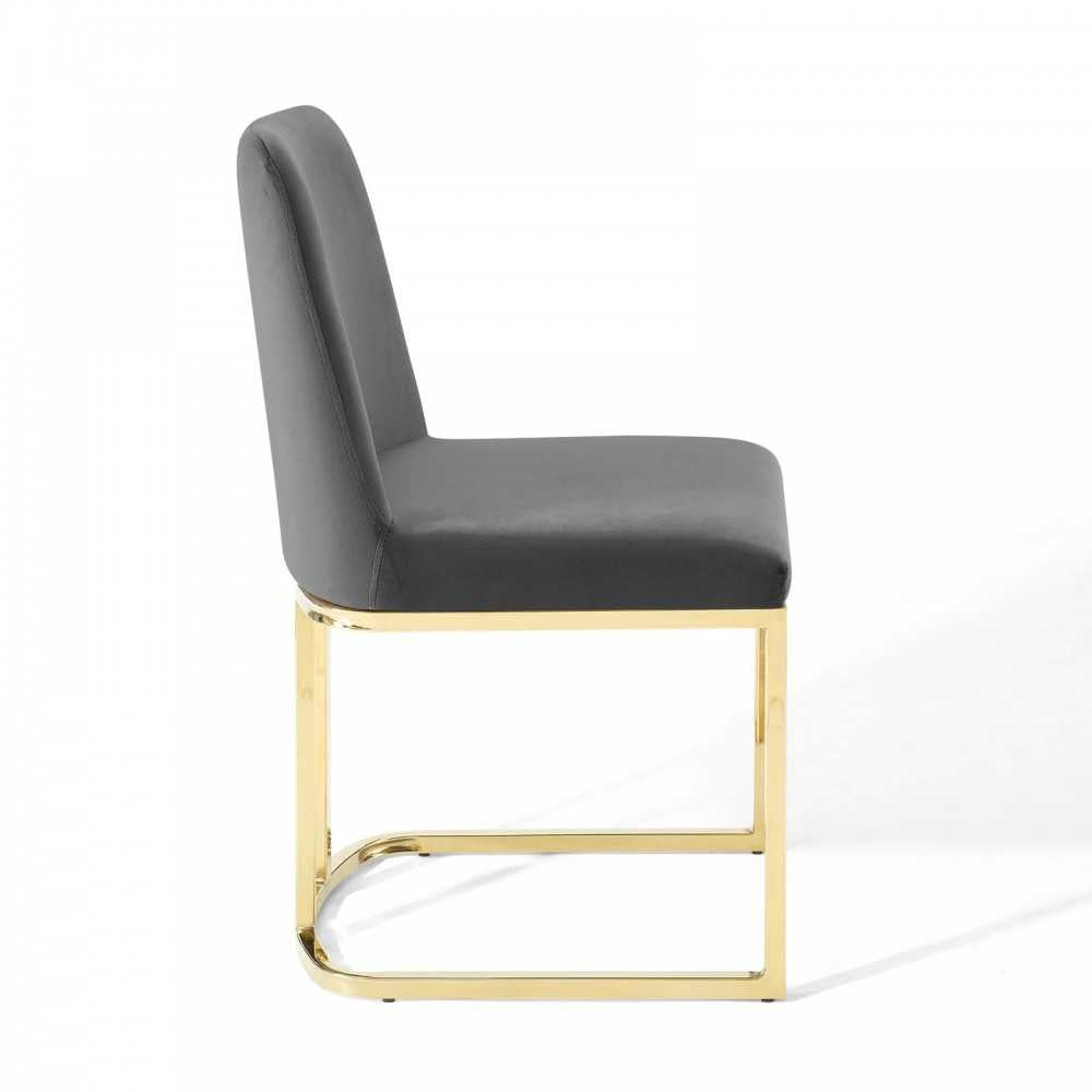 Amplify Sled Base Performance Velvet Dining Side Chair, Gold Gray