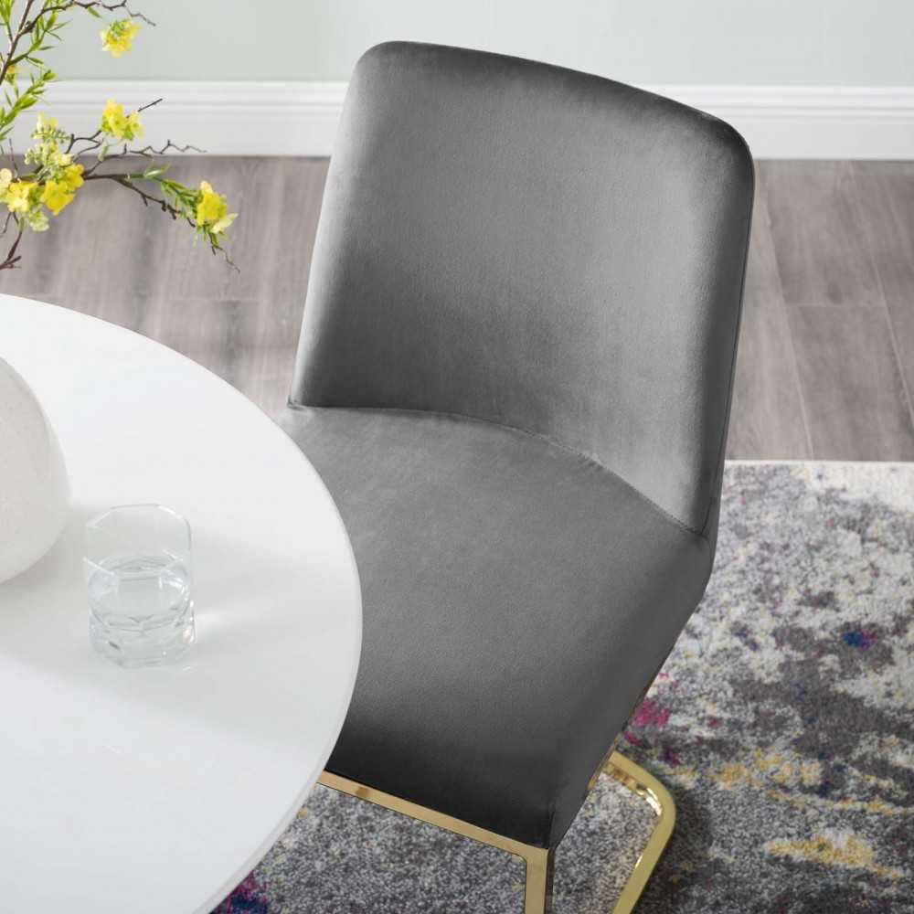 Amplify Sled Base Performance Velvet Dining Side Chair, Gold Gray