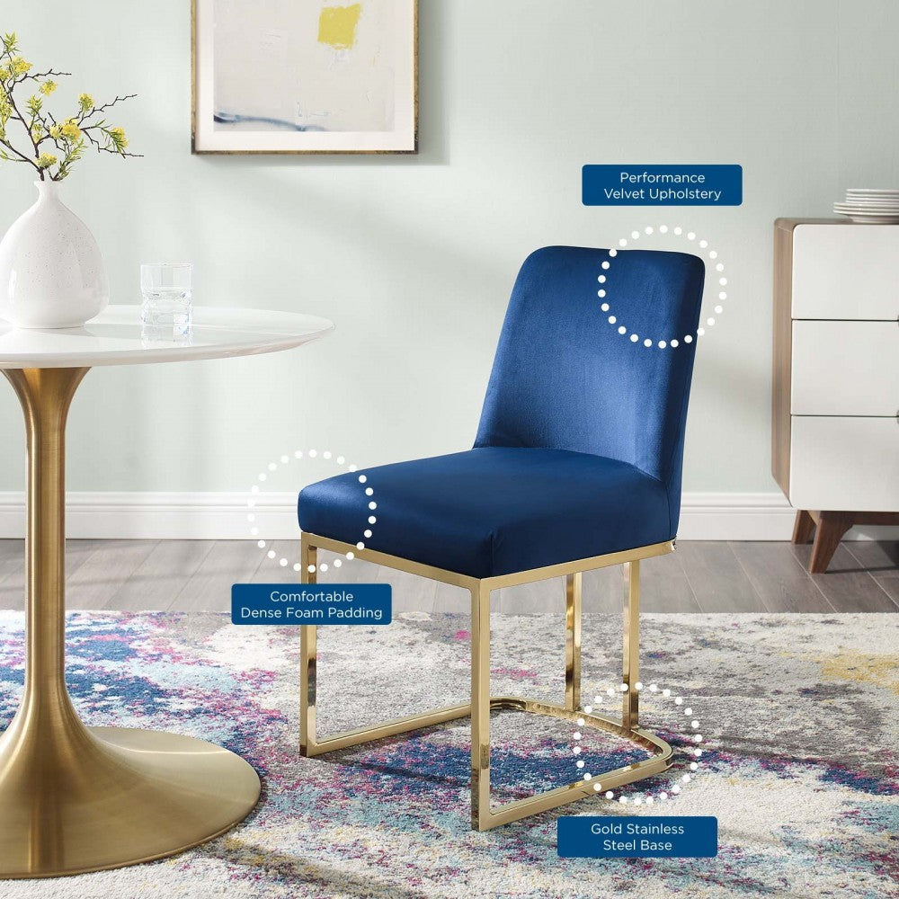 Amplify Sled Base Performance Velvet Dining Side Chair, Gold Navy