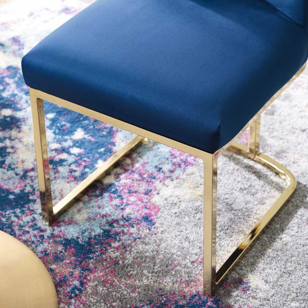 Amplify Sled Base Performance Velvet Dining Side Chair, Gold Navy