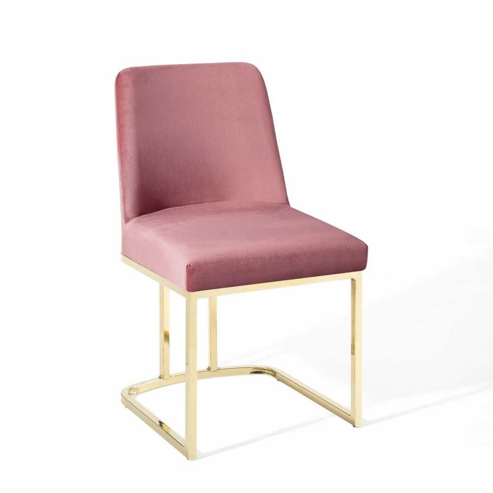 Amplify Sled Base Performance Velvet Dining Side Chair, Gold Dusty Rose