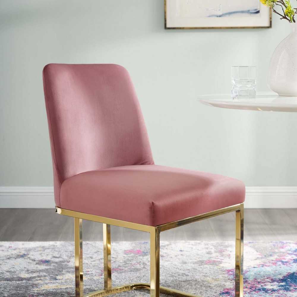 Amplify Sled Base Performance Velvet Dining Side Chair, Gold Dusty Rose