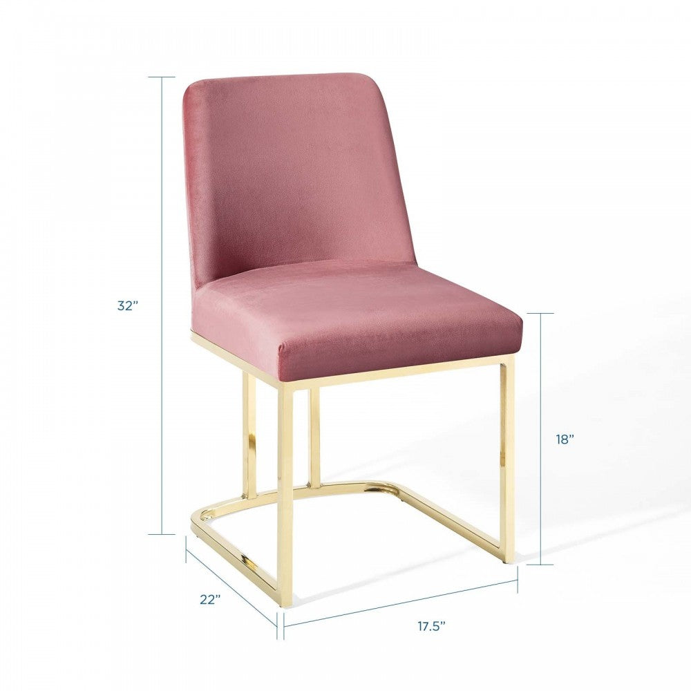 Amplify Sled Base Performance Velvet Dining Side Chair, Gold Dusty Rose