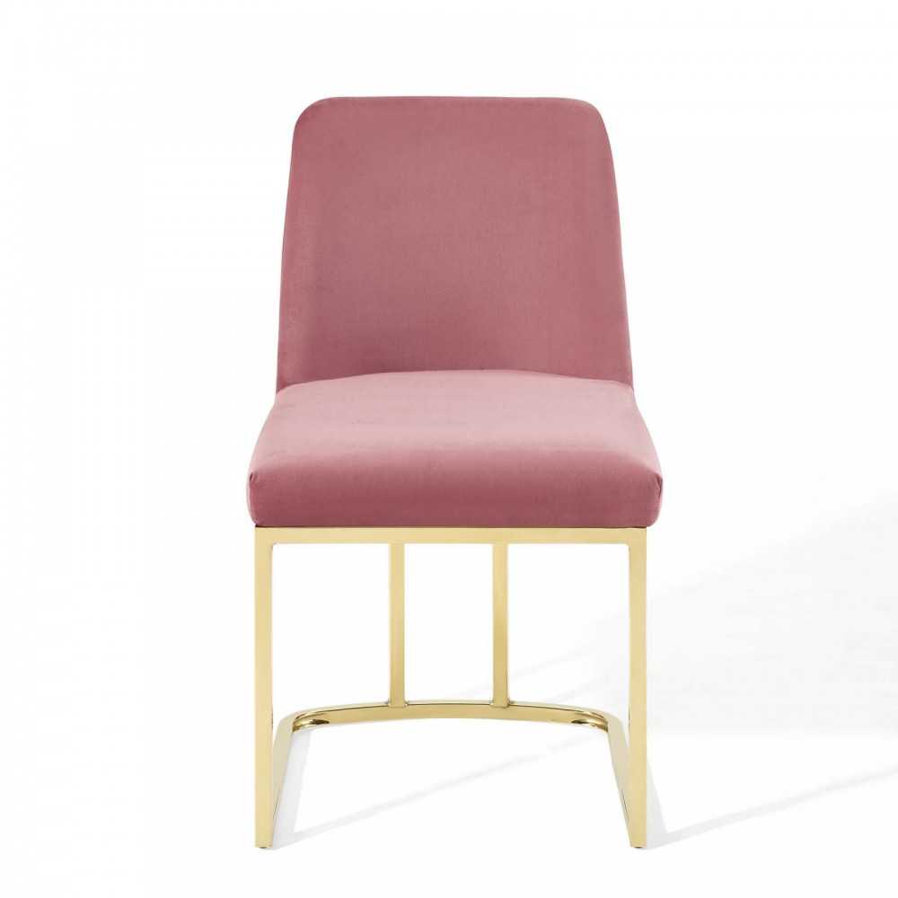Amplify Sled Base Performance Velvet Dining Side Chair, Gold Dusty Rose