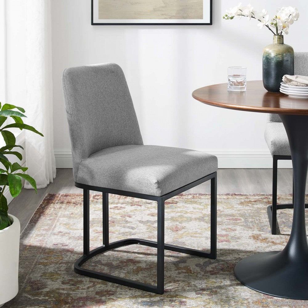 Amplify Sled Base Upholstered Fabric Dining Side Chair, Black Light Gray