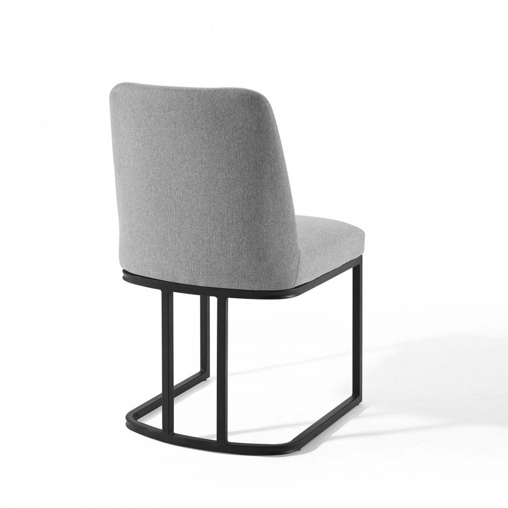 Amplify Sled Base Upholstered Fabric Dining Side Chair, Black Light Gray