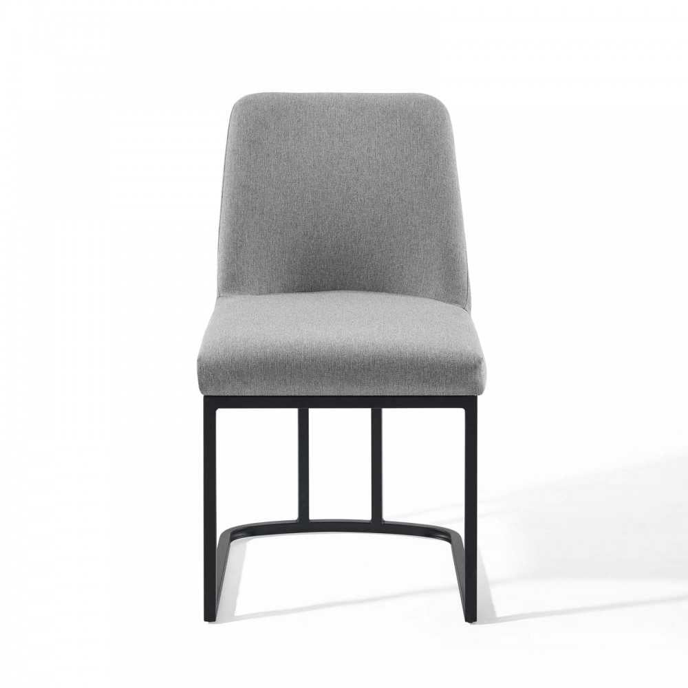Amplify Sled Base Upholstered Fabric Dining Side Chair, Black Light Gray