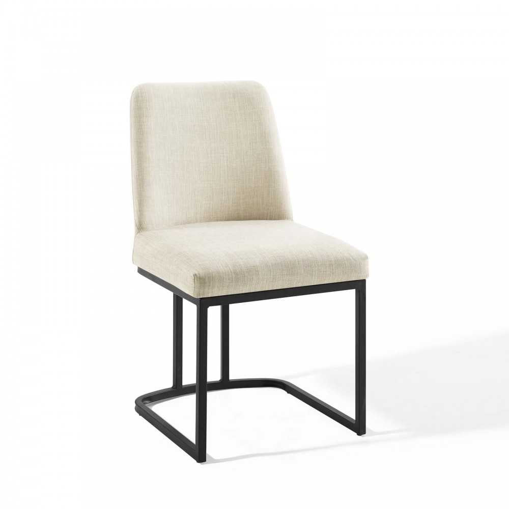 Amplify Sled Base Upholstered Fabric Dining Side Chair, Black Beige