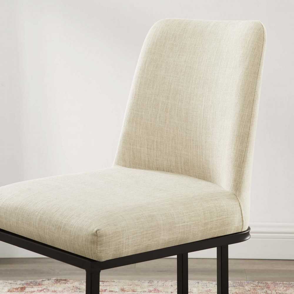 Amplify Sled Base Upholstered Fabric Dining Side Chair, Black Beige