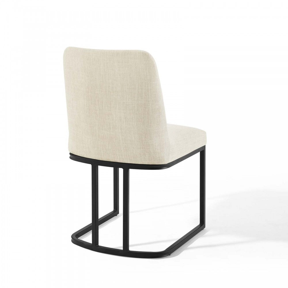Amplify Sled Base Upholstered Fabric Dining Side Chair, Black Beige
