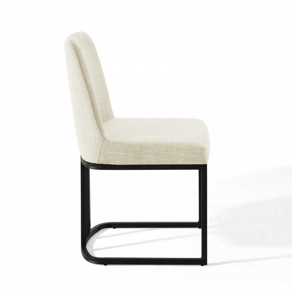 Amplify Sled Base Upholstered Fabric Dining Side Chair, Black Beige