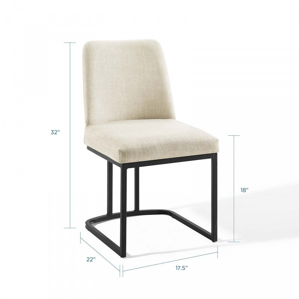 Amplify Sled Base Upholstered Fabric Dining Side Chair, Black Beige