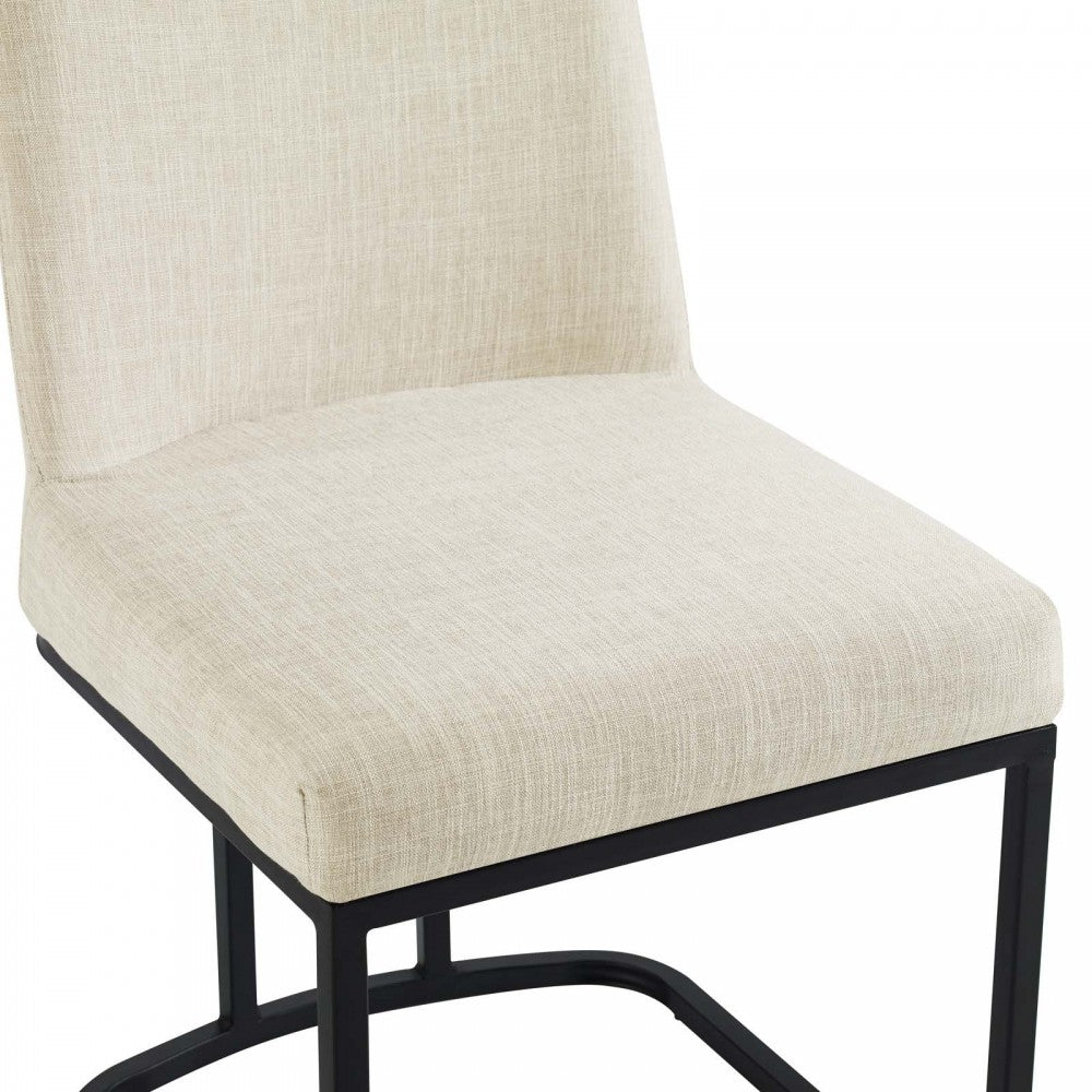 Amplify Sled Base Upholstered Fabric Dining Side Chair, Black Beige