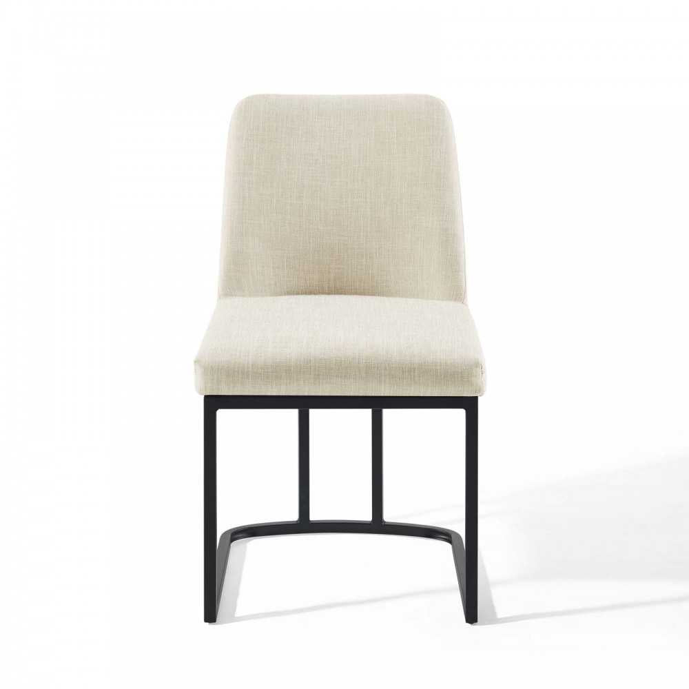 Amplify Sled Base Upholstered Fabric Dining Side Chair, Black Beige