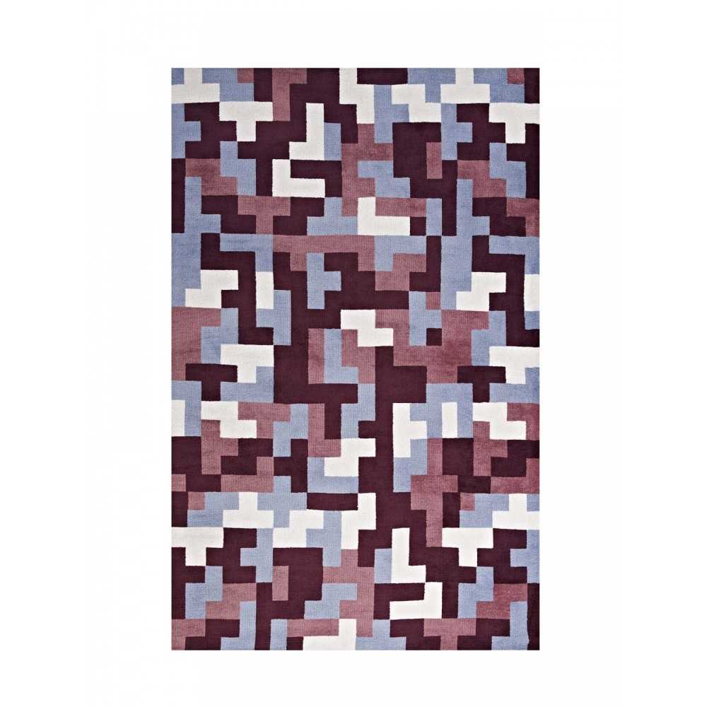 Andela Interlocking Block Mosaic 5x8 Area Rug, Multicolored Red and Light Blue
