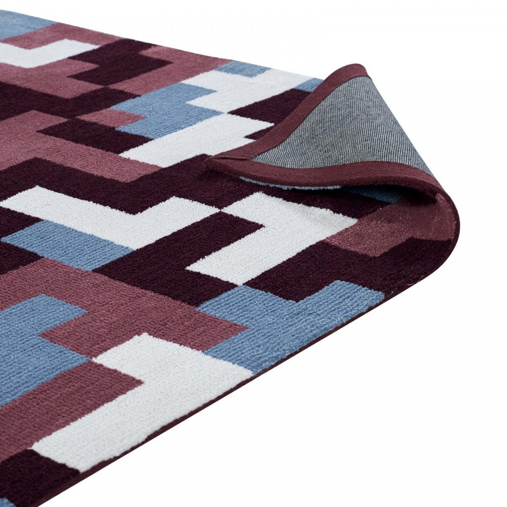 Andela Interlocking Block Mosaic 5x8 Area Rug, Multicolored Red and Light Blue