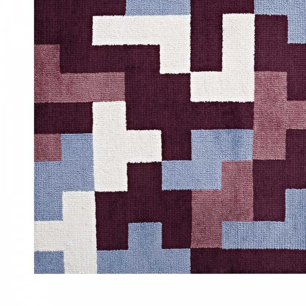 Andela Interlocking Block Mosaic 5x8 Area Rug, Multicolored Red and Light Blue