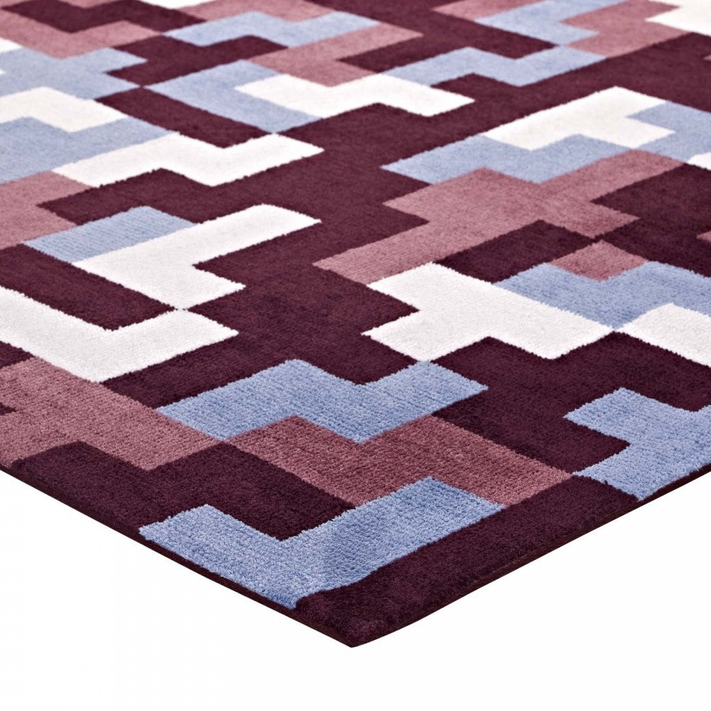 Andela Interlocking Block Mosaic 5x8 Area Rug, Multicolored Red and Light Blue