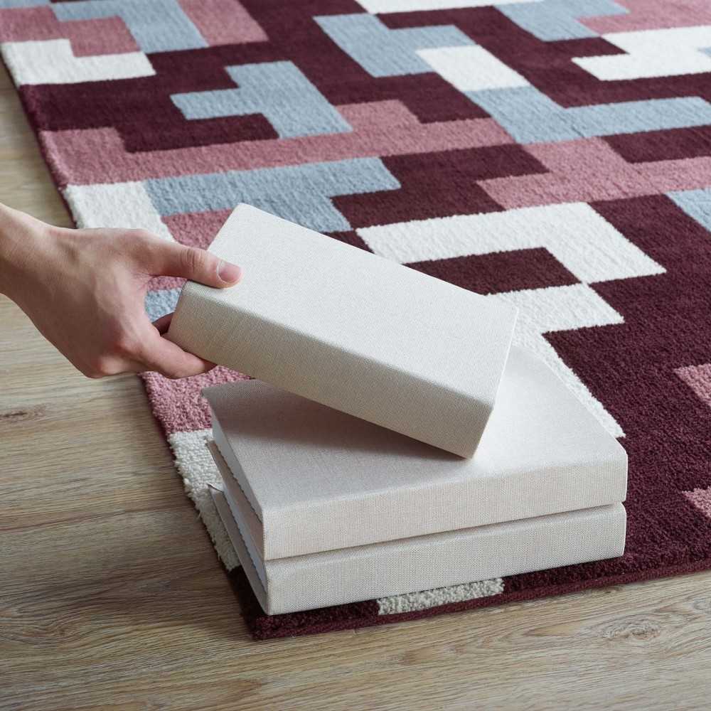 Andela Interlocking Block Mosaic 5x8 Area Rug, Multicolored Red and Light Blue