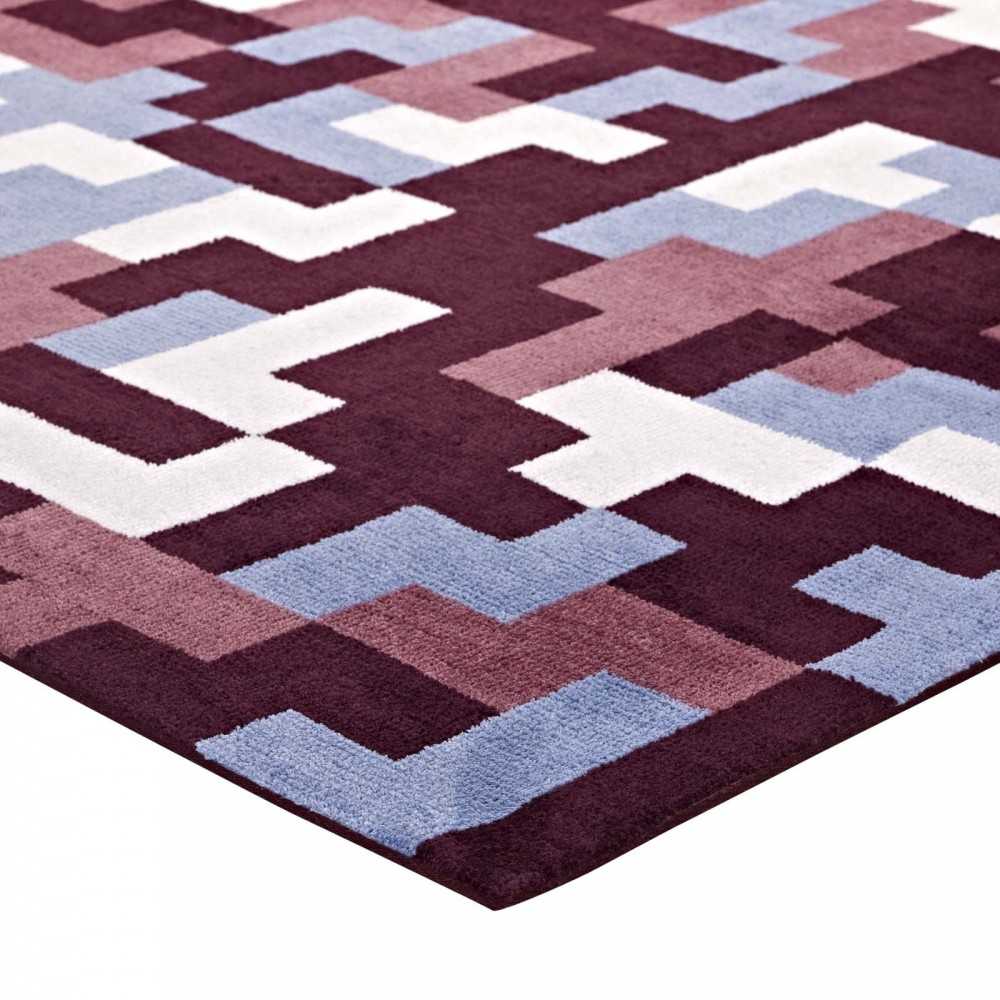 Andela Interlocking Block Mosaic 8x10 Area Rug, Multicolored Red and Light Blue