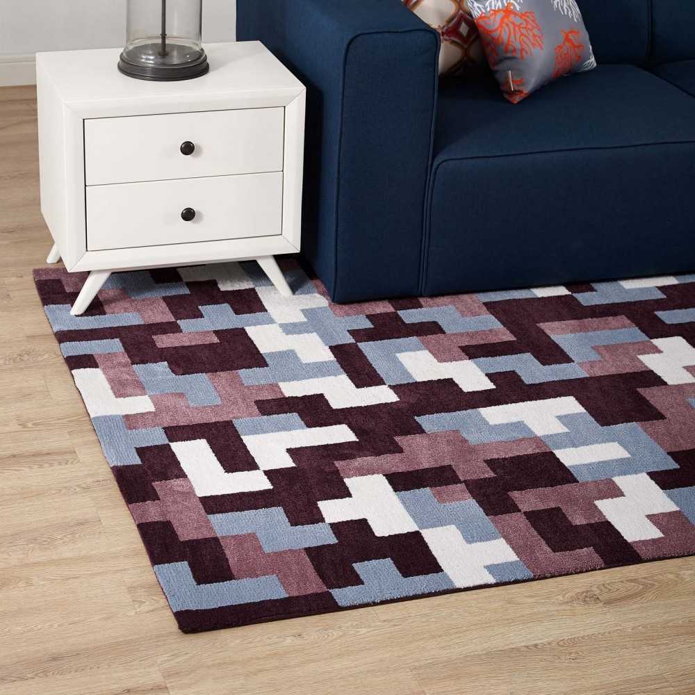 Andela Interlocking Block Mosaic 8x10 Area Rug, Multicolored Red and Light Blue